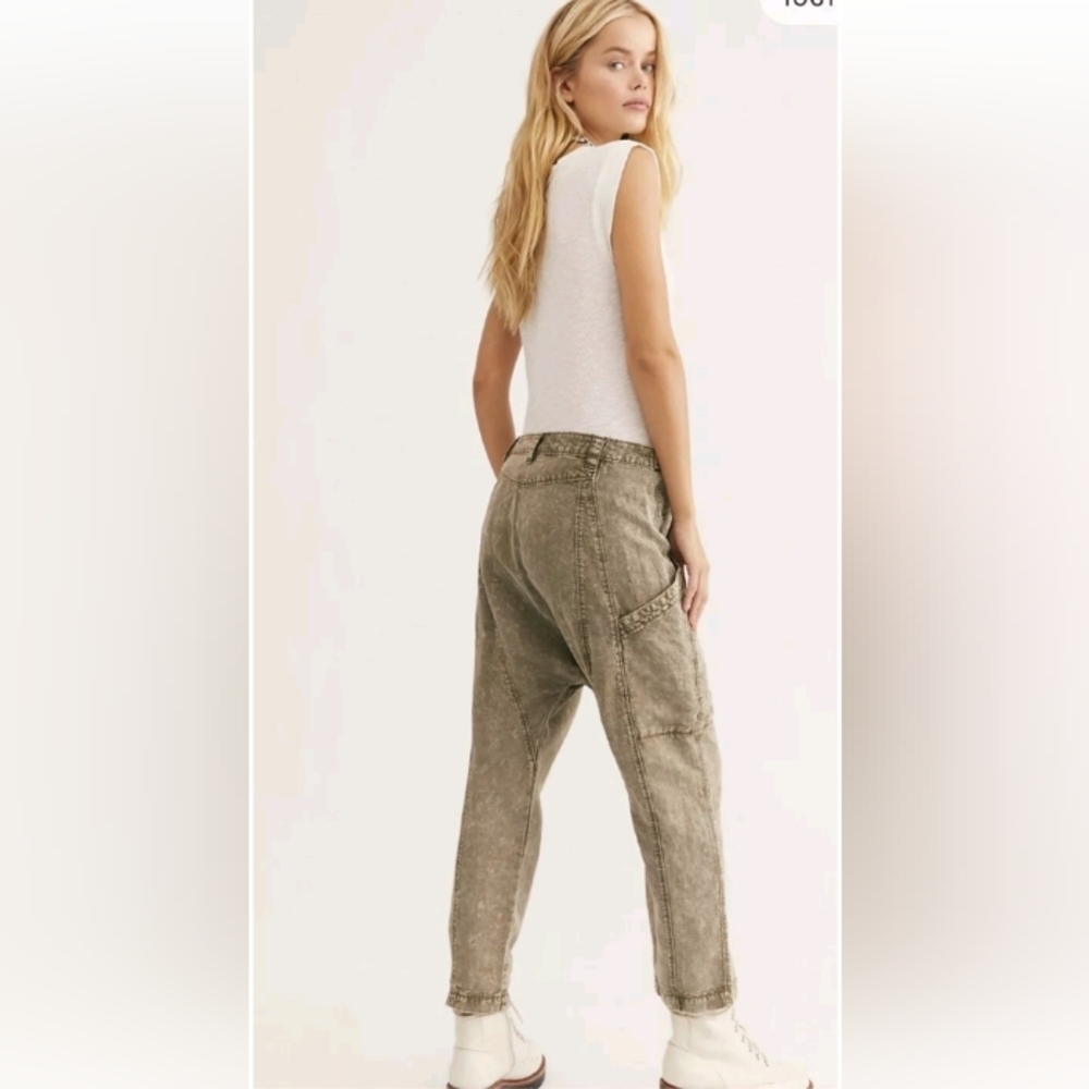 Free People Olive Green Washed Utility Jogger Pants - Picture 2 of 13